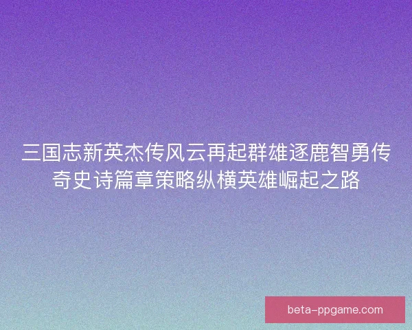 三国志新英杰传风云再起群雄逐鹿智勇传奇史诗篇章策略纵横英雄崛起之路